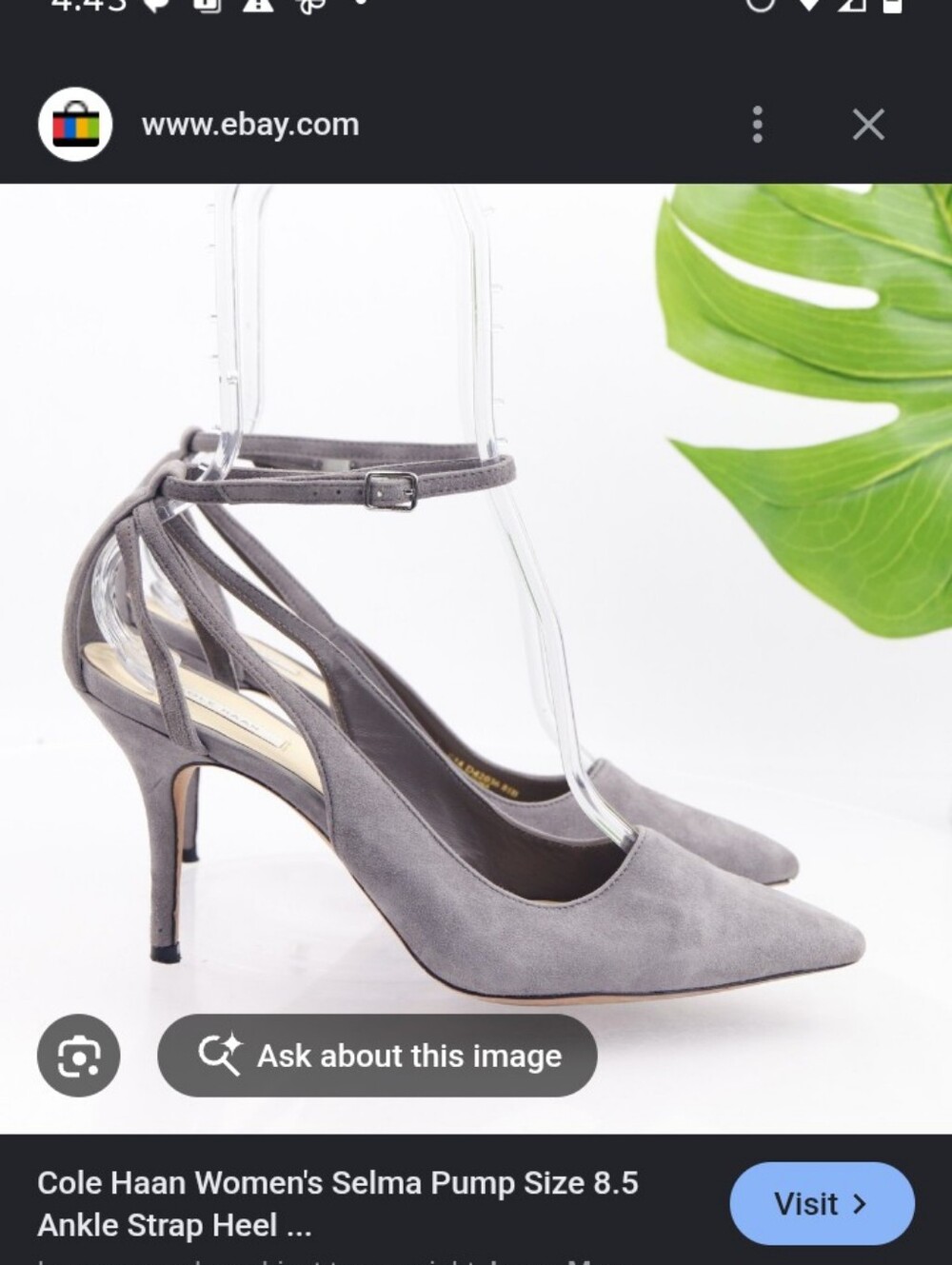 Cole Haan Gray Suede Pointed-Toe Ankle-Strap Heels